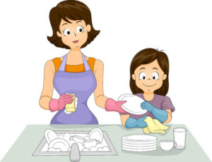 22812360 - illustration of a mom and her daughter washing dishes together