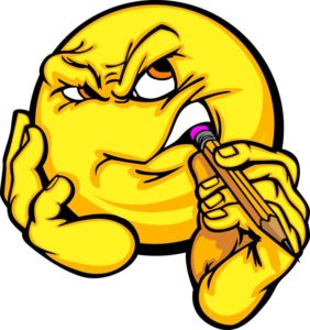 11375497 - cartoon emoticon yellow face pondering creativity chewing on a pencil
